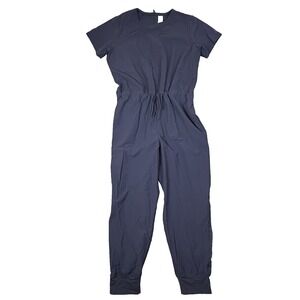 New Balance Womens Blue Jogger Jumpsuit Drawstring Waist Athleisure Size Large